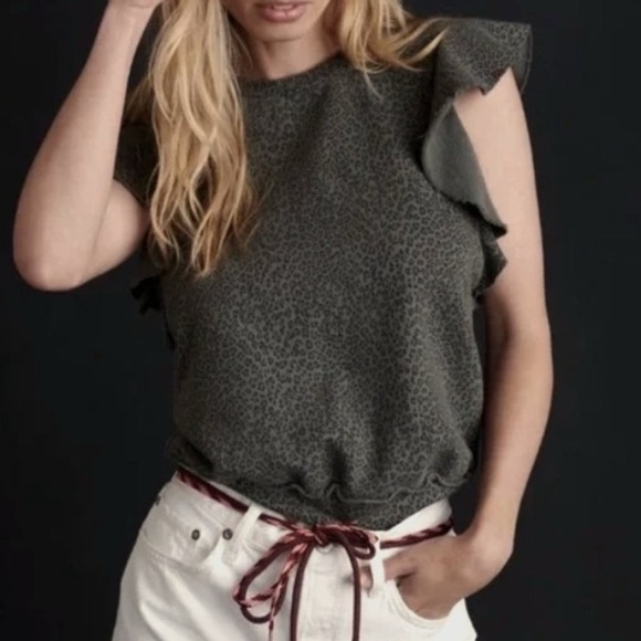 Anthropologie T.La Olive Animal Print Sleeveless Ruffled Sweatshirt - Picture 1 of 7